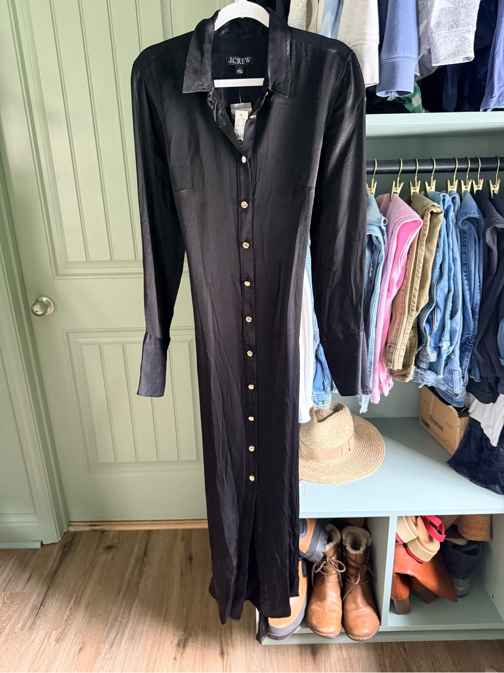 J. Crew Black Maxi Button-Down Shirt Dress
